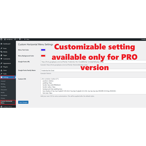 Custom Horizontal Menu PRO version for WordPress