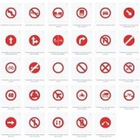 Circle Road safety signs and warnings in vector transparent background 