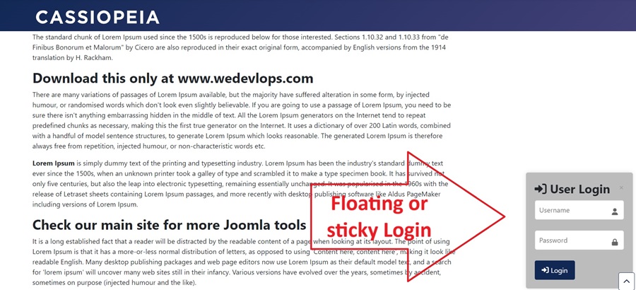 floating or sticky Login Modulefor Joomla