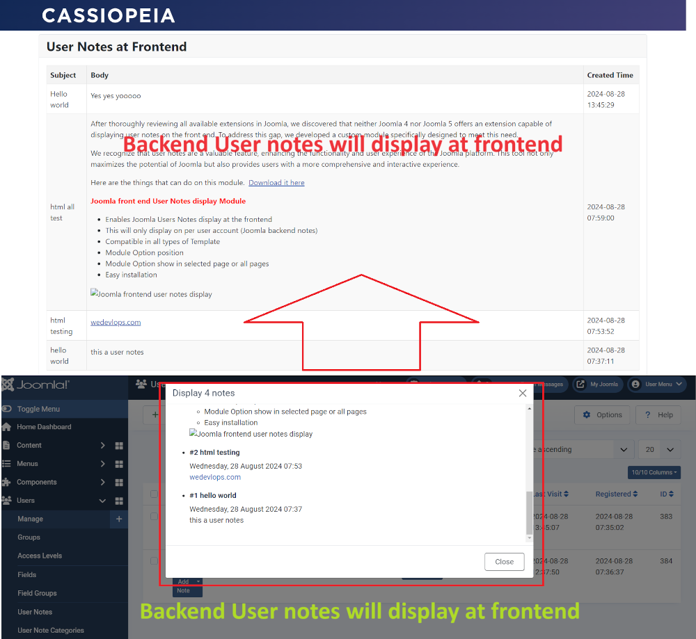 User Notes Display at Frontendfor Joomla