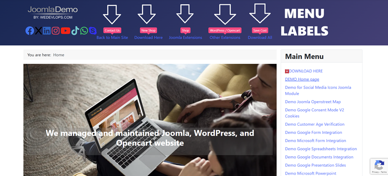 Joomla menu label menu tag banner