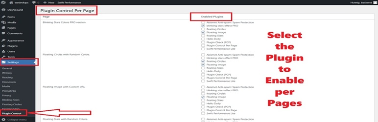 How to control WordPress plugin in different pages to enable