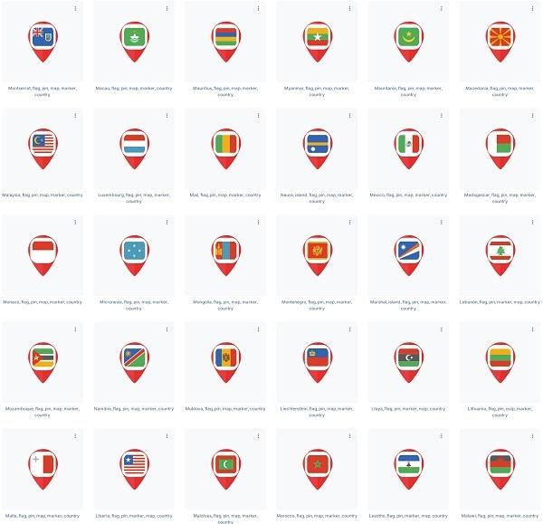 world flag pins in SVG vector